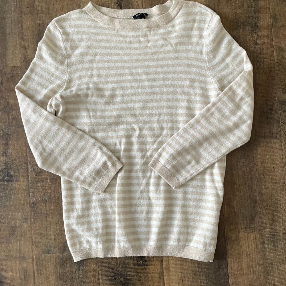 Talbots Beige Striped Sweater - 30% Lambswool - Classic & Cozy